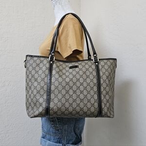 Gucci GG Coated Canvas Patent Leather Shoulder Tote Bag AUTHENTIC